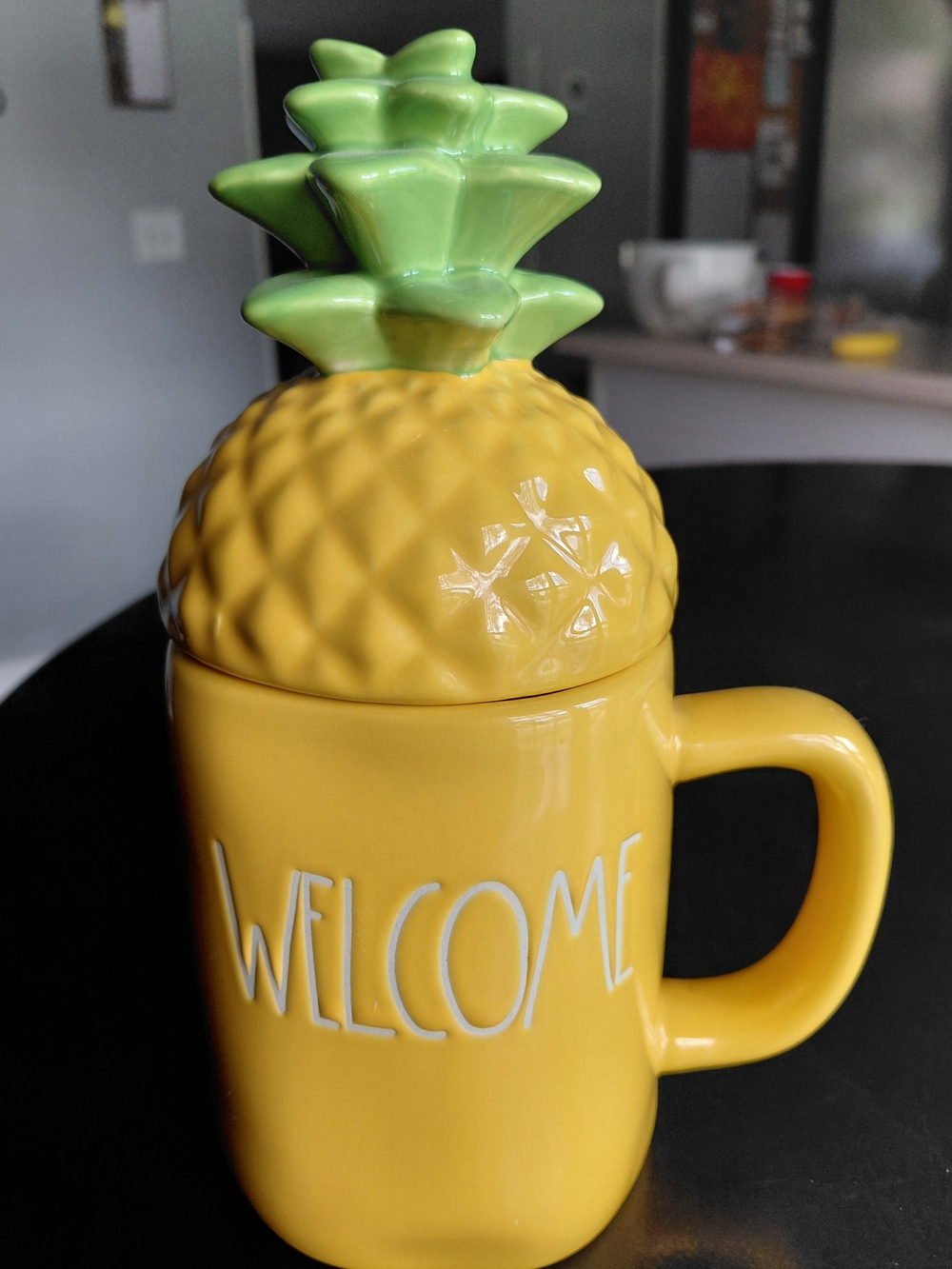 Rae Dunn Yellow Pineapple Welcome Ceramic Mug with Lid